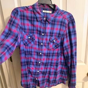 Old Navy Vibrant Plaid Shirt in Blue and Pink